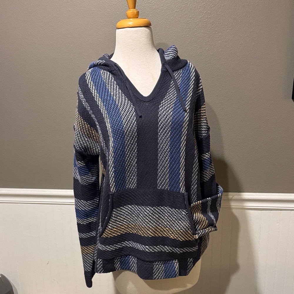 Rip Curl Surf Revival Knit Poncho Navy and Beige Striped
